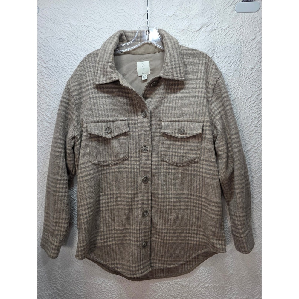 Joie Plaid Flannel Shirt Jacket Women Size M Brown Tan Excellent Wool Blend